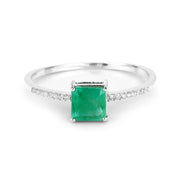 Bids.com 0.64 Carat Genuine Zambian Emerald and White Diamond 14K White Gold Ring Rings