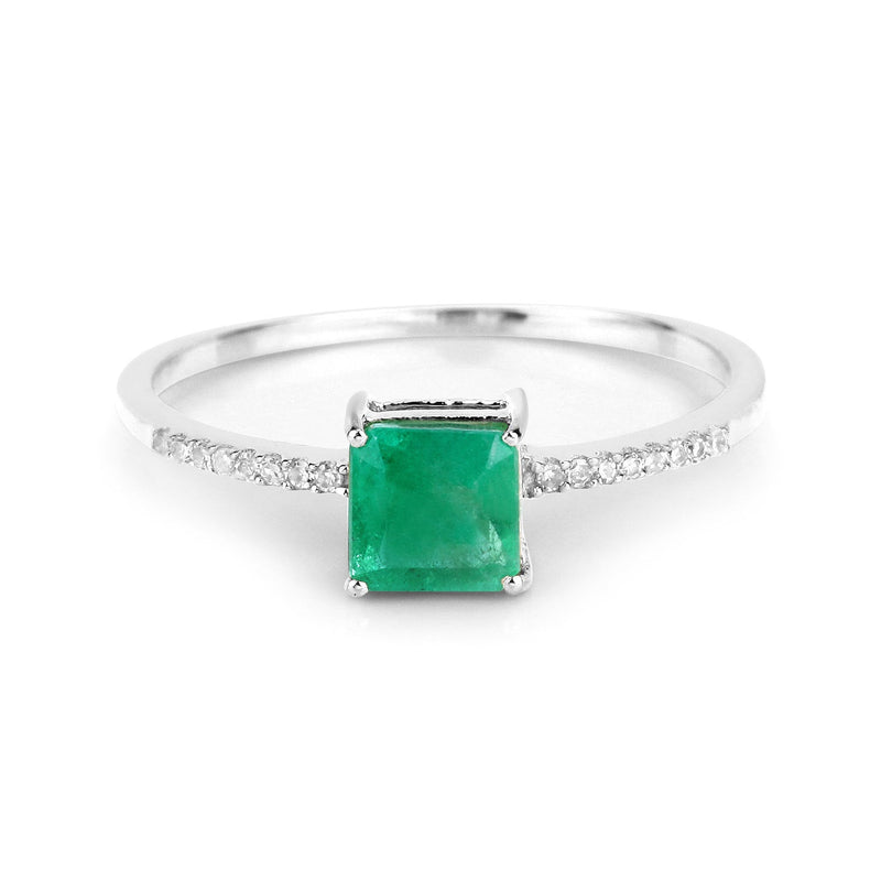 Bids.com 0.64 Carat Genuine Zambian Emerald and White Diamond 14K White Gold Ring Rings