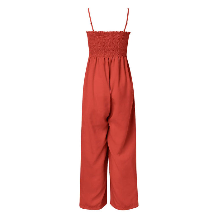 Smocked Spaghetti Strap Wide Leg Jumpsuit