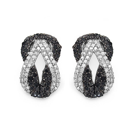 Bids.com 1.05 Carat Genuine Black Diamond & White Diamond .925 Sterling Silver Earrings Earrings
