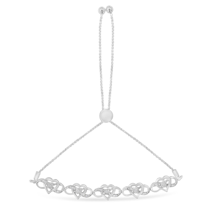 Bids.com .925 Sterling Silver Miracle Set Diamond Accented Infinity Hearts 6â€-9â€ Adjustable Bolo Bracelet (H-I Color, I2-I3 Clarity) Bracelets