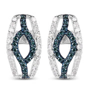 Bids.com 0.42 Carat Genuine Blue Diamond & White Diamond .925 Sterling Silver Earrings Earrings