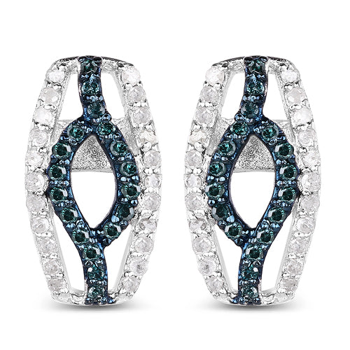 Bids.com 0.42 Carat Genuine Blue Diamond & White Diamond .925 Sterling Silver Earrings Earrings