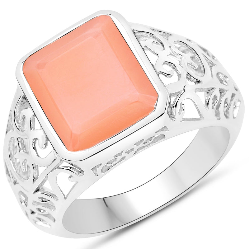 Bids.com 5.75 Carat Genuine Peach Moonstone .925 Sterling Silver Ring Rings