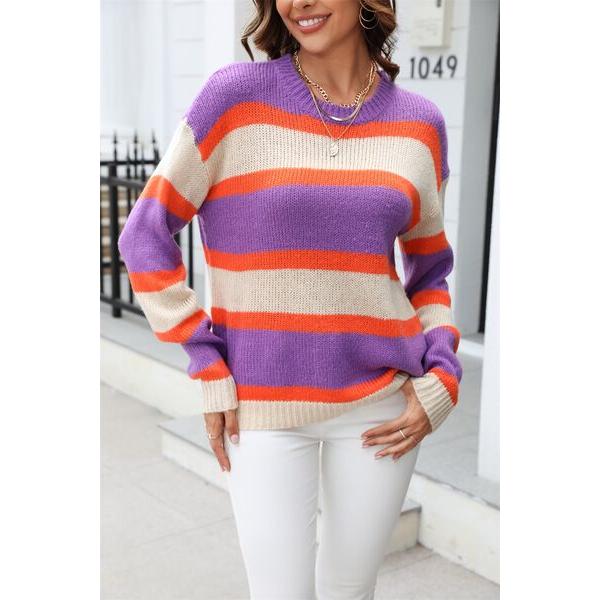 Color Block Round Neck Dropped Shoulder Sweater