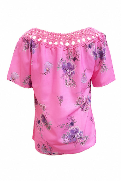 Printed Tie Neck Short Sleeve Blouse