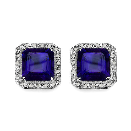 Bids.com 9.40 Carat Genuine Amethyst and White Diamond .925 Sterling Silver Earrings Earrings