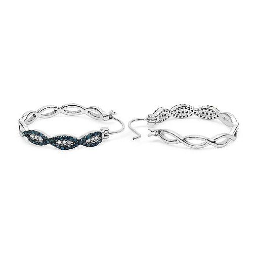 Bids.com 0.52 Carat Genuine Blue Diamond & White Diamond .925 Sterling Silver Earrings Earrings