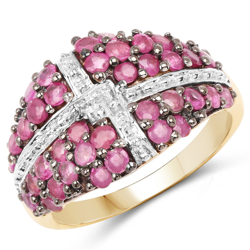 Bids.com 14K Yellow Gold Plated 1.70 Carat Genuine Ruby .925 Sterling Silver Ring Rings