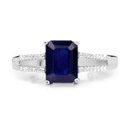 Bids.com 3.07 Carat Glass Filled Sapphire and White Zircon .925 Sterling Silver Ring Rings