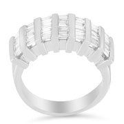 Bids.com .925 Sterling Silver 1.0 Cttw Baguette Cut Diamond Vertical Channel Fluted Multi-Row Unisex Fashion Wedding Ring (H-I Color, I1-I2 Clarity) - Size 6-3/4 Rings