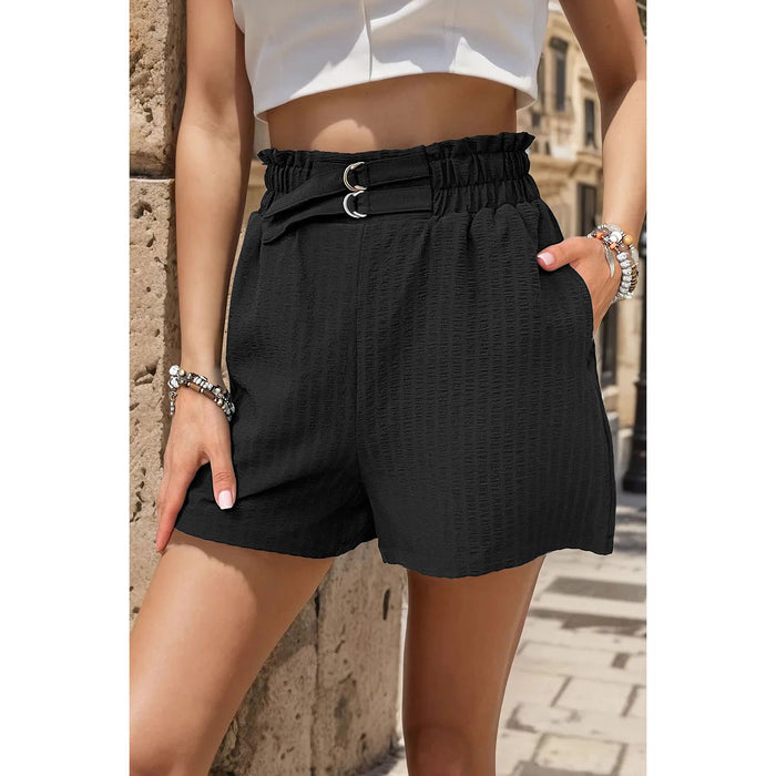 Pocketed Double Buckle High Waist Shorts