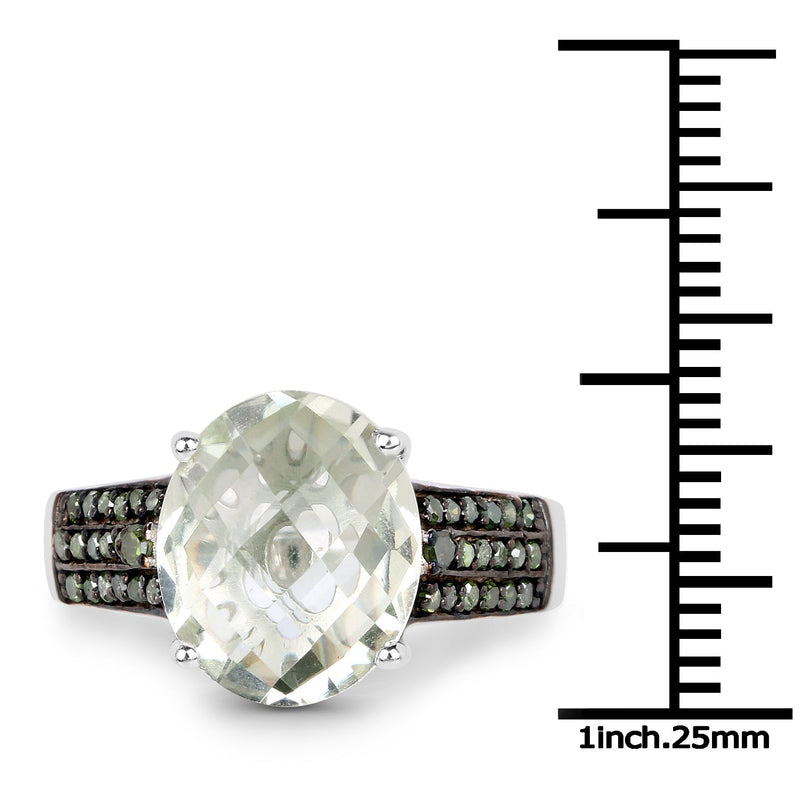 Bids.com 4.41 Carat Genuine Green Amethyst and Green Diamond .925 Sterling Silver Ring Rings