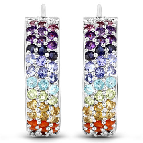 Bids.com 8.79 Carat Genuine Multi Stones .925 Sterling Silver Earrings Earrings