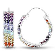 Bids.com 8.79 Carat Genuine Multi Stones .925 Sterling Silver Earrings Earrings