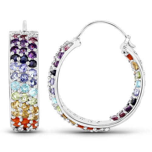 Bids.com 8.79 Carat Genuine Multi Stones .925 Sterling Silver Earrings Earrings