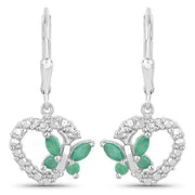 Bids.com 0.44 Carat Genuine Emerald and Created White Sapphire .925 Sterling Silver Earrings Earrings