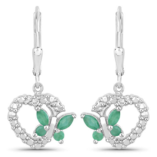 Bids.com 0.44 Carat Genuine Emerald and Created White Sapphire .925 Sterling Silver Earrings Earrings