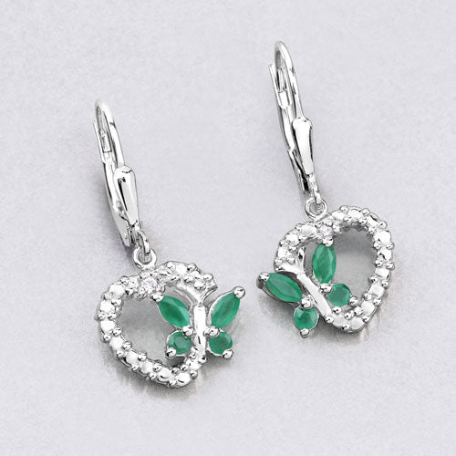 Bids.com 0.44 Carat Genuine Emerald and Created White Sapphire .925 Sterling Silver Earrings Earrings
