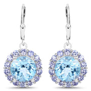 Bids.com 9.96 Carat Genuine Blue Topaz and Tanzanite .925 Sterling Silver Earrings Earrings