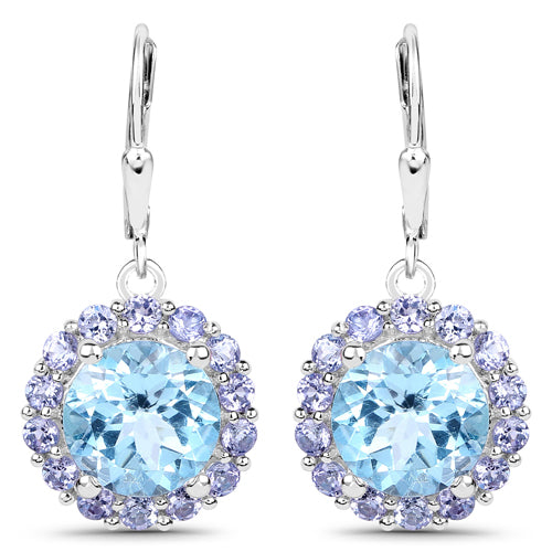 Bids.com 9.96 Carat Genuine Blue Topaz and Tanzanite .925 Sterling Silver Earrings Earrings