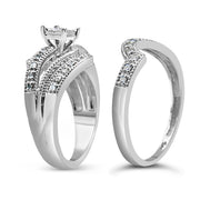 Bids.com .925 Sterling Silver 1/3 Cttw Round Diamond Crisscross Engagement Ring Bridal Set (H-I Color, I1-I2 Clarity ) - Size 7 Rings
