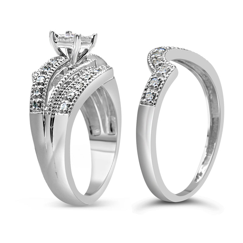 Bids.com .925 Sterling Silver 1/3 Cttw Round Diamond Crisscross Engagement Ring Bridal Set (H-I Color, I1-I2 Clarity ) - Size 7 Rings