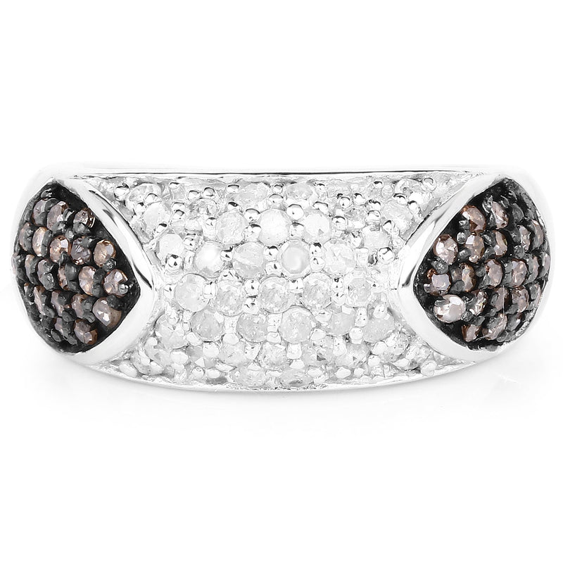 Bids.com 0.94 Carat Genuine Champagne Diamond and White Diamond .925 Sterling Silver Ring Rings