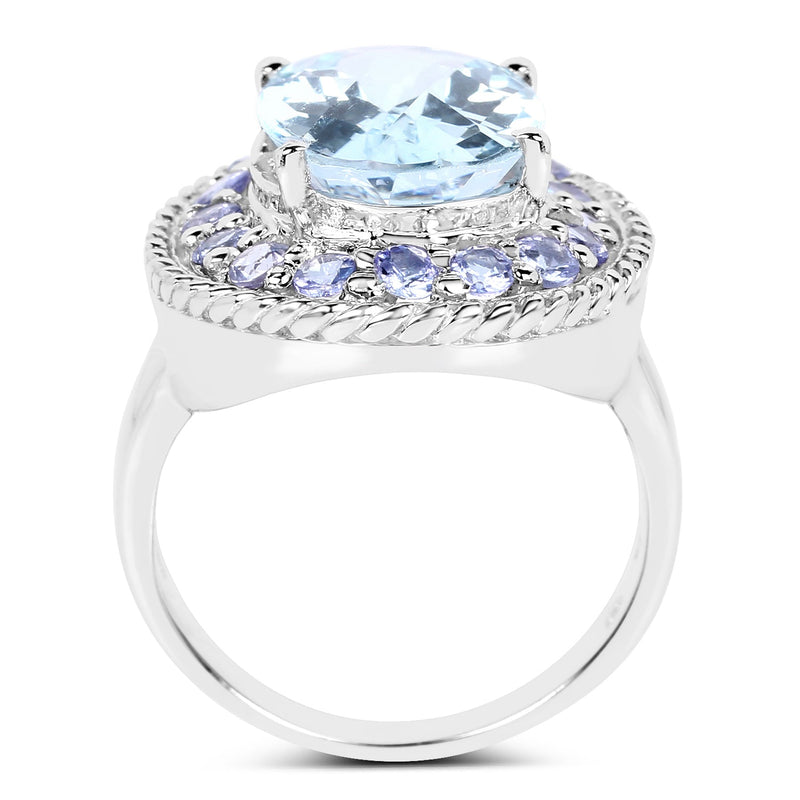 Bids.com 7.41 Carat Genuine Blue Topaz and Tanzanite .925 Sterling Silver Ring Rings
