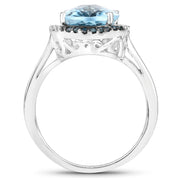 Bids.com 5.27 Carat Genuine Swiss Blue Topaz, Blue Diamond and White Diamond .925 Sterling Silver Ring Rings