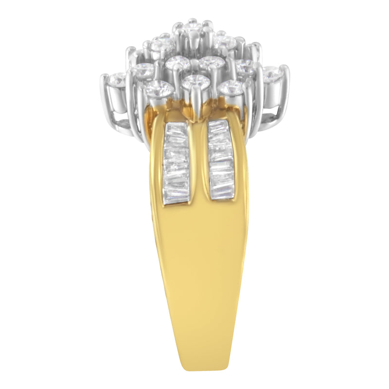 Bids.com 10K Yellow Gold 1.0 Cttw Marquise Composite Diamond Cluster Cocktail Ring (H-I Color, SI2-I1 Clarity) - Size 7 Rings