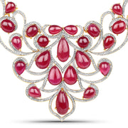 Bids.com 160.14 Carat Glass Filled Ruby and White Diamond .925 Sterling Silver Necklace Necklaces