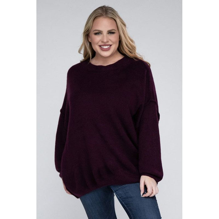 Plus Oversized Round Neck Raw Seam Melange Sweater