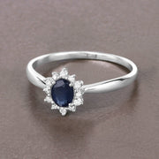 Bids.com 0.44 Carat Genuine Blue Sapphire and White Diamond 14K White Gold Ring Rings