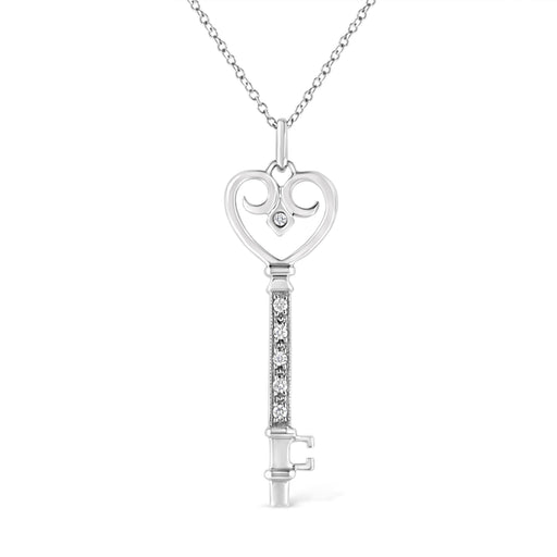 Bids.com .925 Sterling Silver Pave and Bezel-Set Diamond Accent Key 18" Heart and Lock Pendant Necklace (K-L Color, I1-I2 Clarity) Necklaces