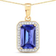 Bids.com 2.15 Carat Genuine Tanzanite and White Diamond 14K Yellow Gold Pendant Pendants