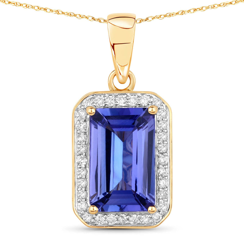 Bids.com 2.15 Carat Genuine Tanzanite and White Diamond 14K Yellow Gold Pendant Pendants