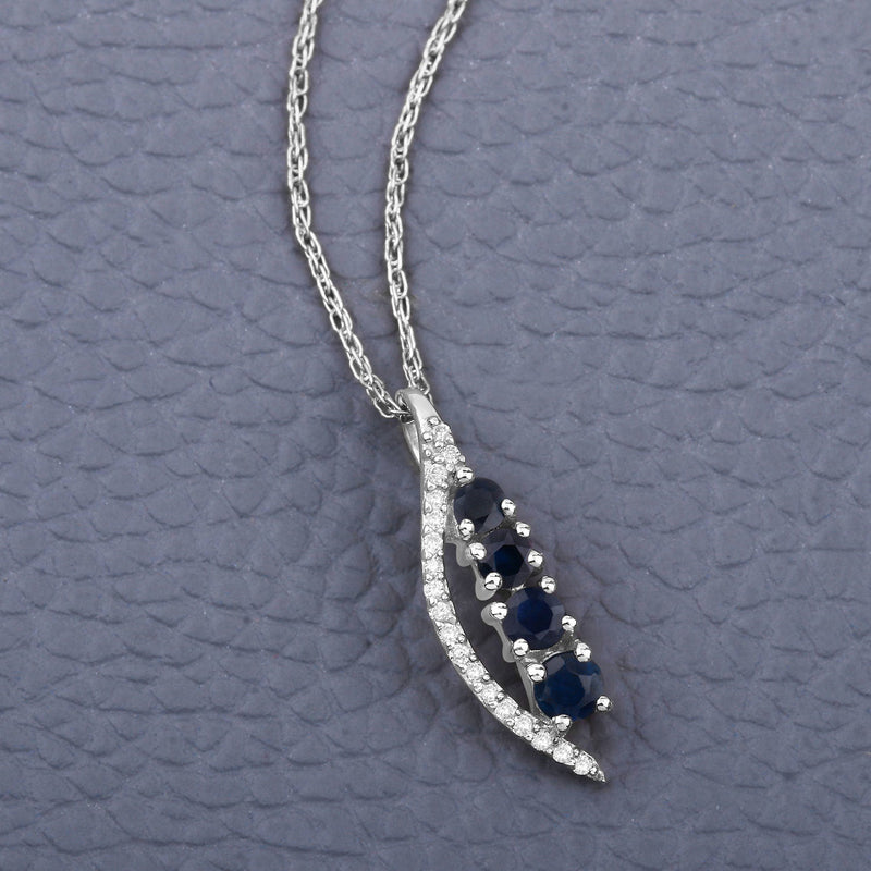 Bids.com 0.40 Carat Genuine Blue Sapphire and White Diamond 14K White Gold Pendant Pendants