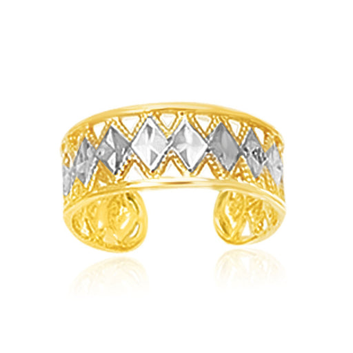 Bids.com 14k Two-Tone Gold Cuff Type Cut-Out Toe Ring with Diamond Design Rings