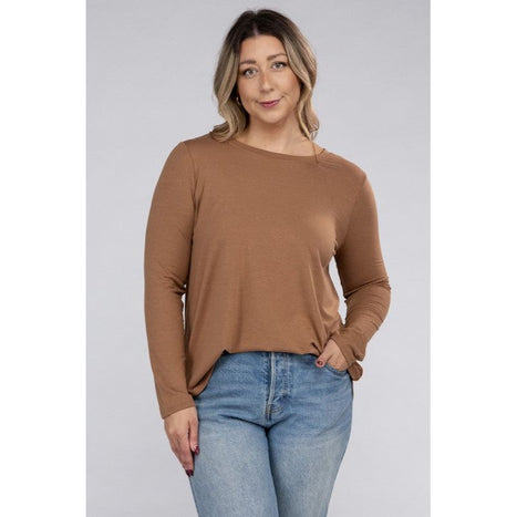 Plus Long Sleeve Round Neck Round Hem Top