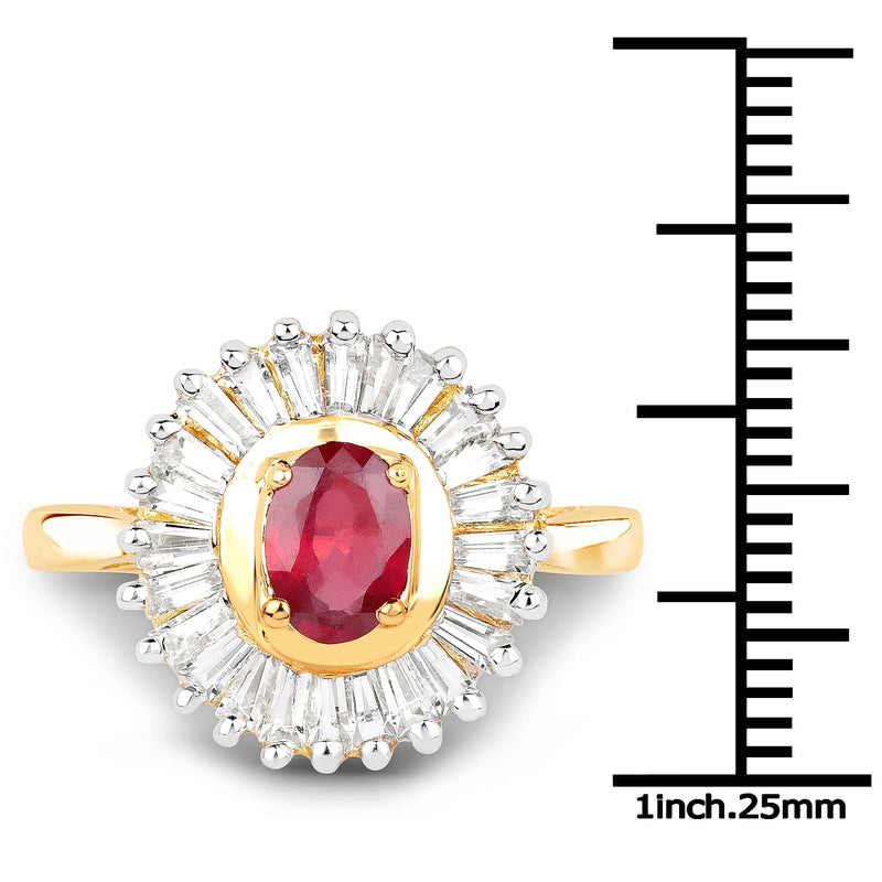 Bids.com 14K Yellow Gold Plated 2.44 Carat Glass Filled Ruby and White Topaz .925 Sterling Silver Ring Rings