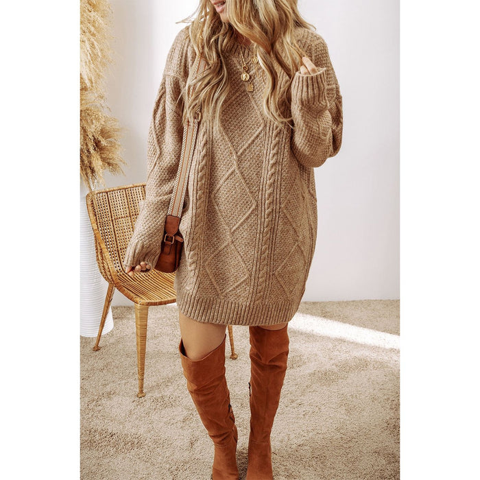 Cable-Knit Round Neck Sweater Dress