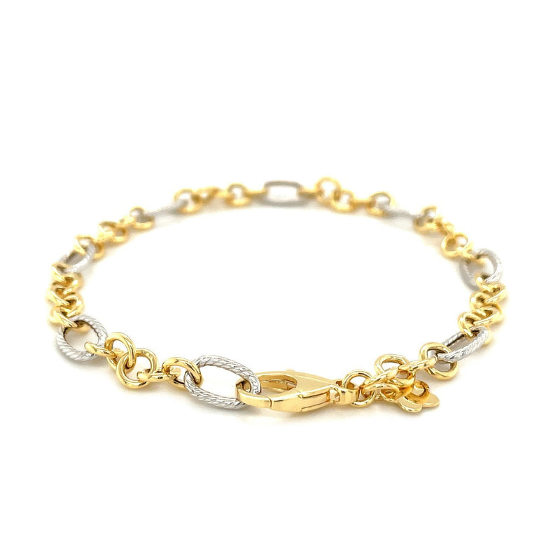 Bids.com 14k Two-Tone Gold Rope Motif Oval and Round Link Chain Bracelet Bracelets