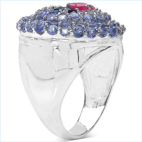 Bids.com 3.31 Carat Genuine London Blue Topaz , Ruby & Tanzanite .925 Sterling Silver Ring Rings