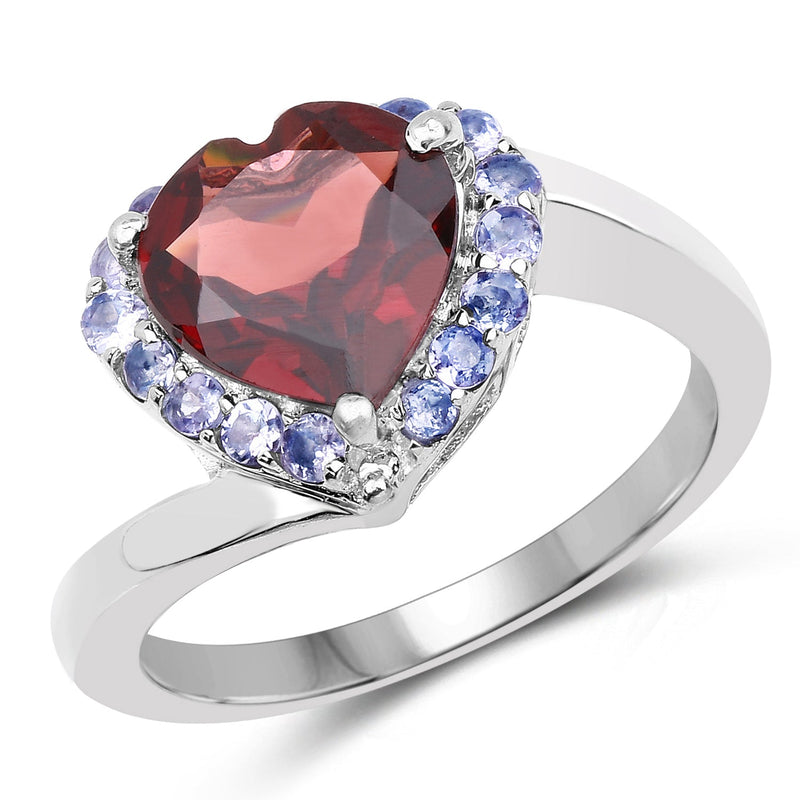 Bids.com 3.26 Carat Genuine Garnet and Tanzanite .925 Sterling Silver Ring Rings