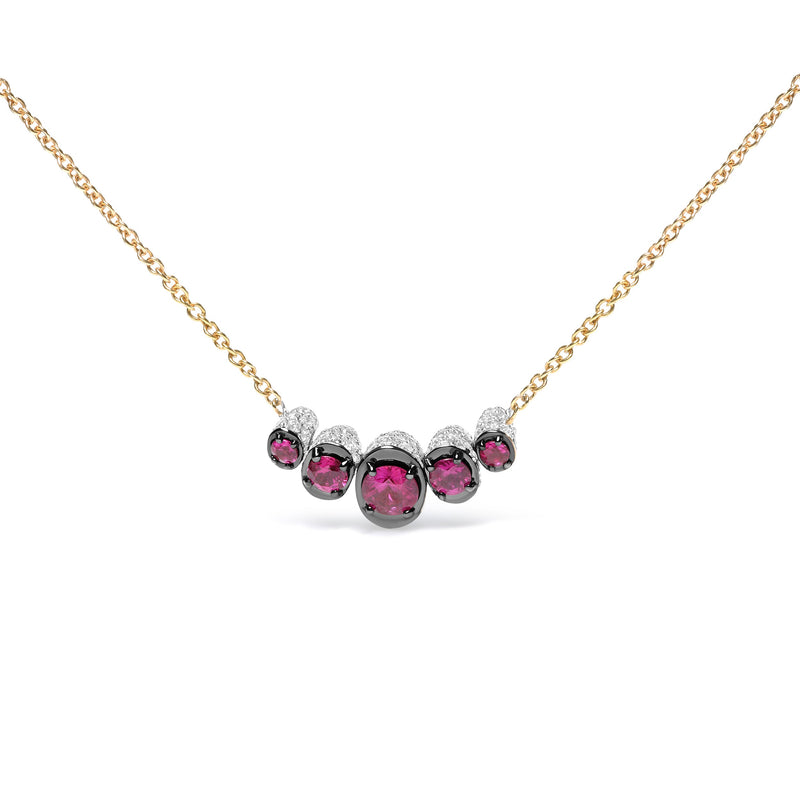 Bids.com 18K Rose Gold 3/4 Cttw Pave Diamonds and Graduated Red Ruby Gemstone Curved Bar Choker Necklace (G-H Color, SI1-SI2 Clarity) - Adjustable up to 14" - 16.5" Necklaces