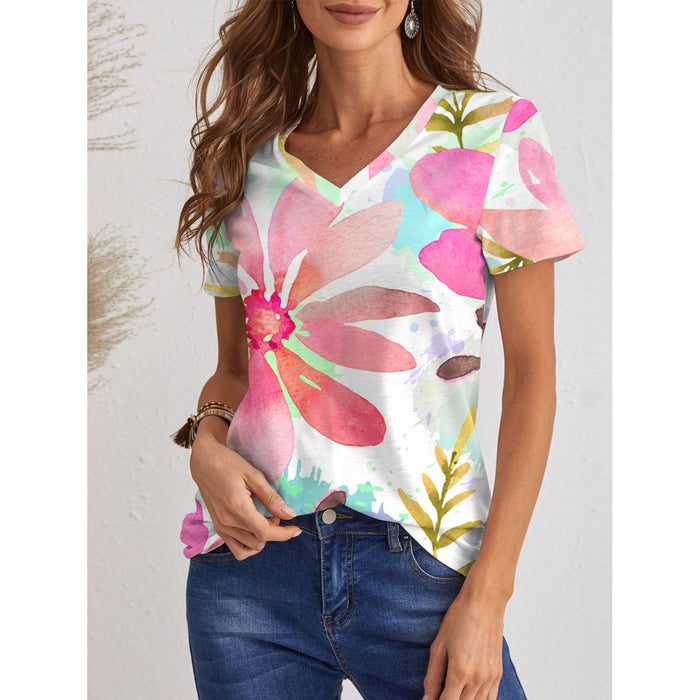 Printed V-Neck Short Sleeve T-Shirt