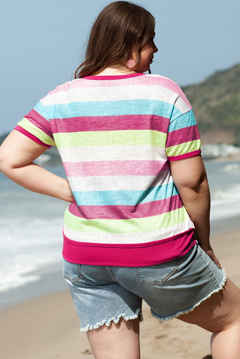 Textured Knit Short Sleeve Henley Top