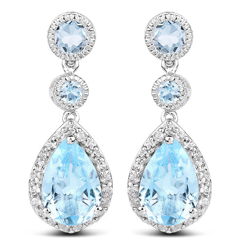 Bids.com 9.46 Carat Genuine Blue Topaz & White Topaz .925 Sterling Silver Earrings Earrings