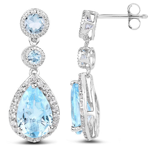 Bids.com 9.46 Carat Genuine Blue Topaz & White Topaz .925 Sterling Silver Earrings Earrings